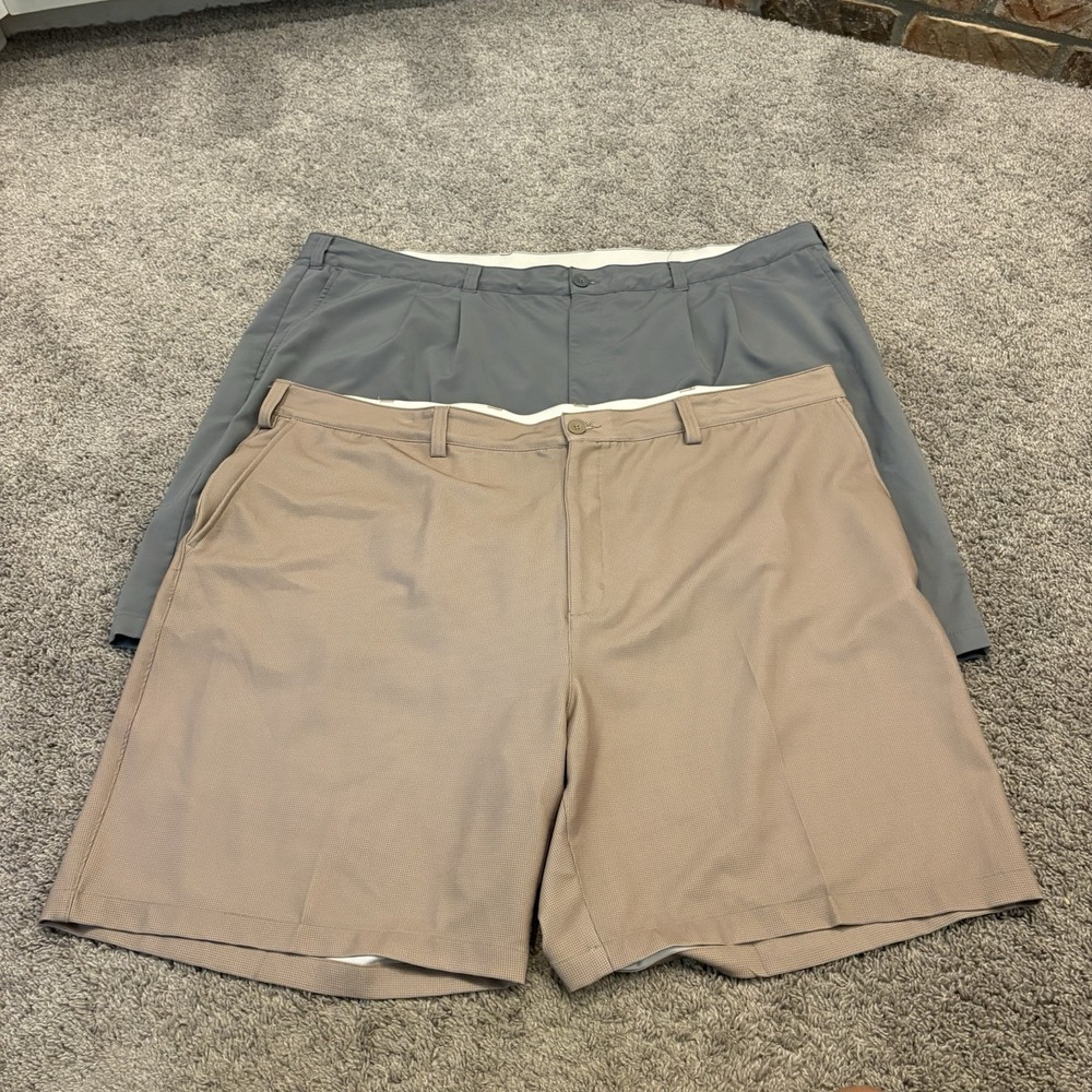 2 LOT! Reebok Golf Mens Lightweight Gray / Check Performance Athletic Shorts 54